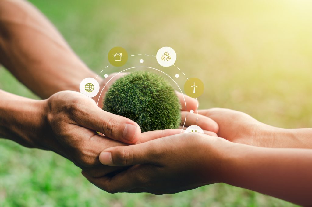 The world is in the hands of helping each other. in the concept